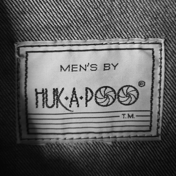 HUK.A.POO Vintage Jeans Jacket Men's Leather trimmed moto grunge RARE - Picture 2 of 9